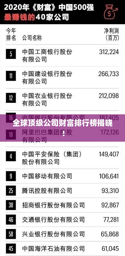 全球顶级公司财富排行榜揭晓！
