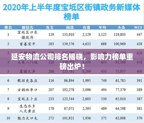 延安物流公司排名揭晓，影响力榜单重磅出炉！