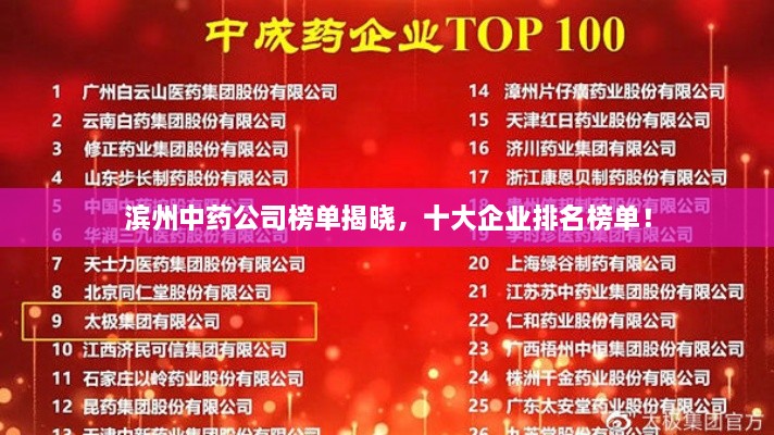 滨州中药公司榜单揭晓，十大企业排名榜单！