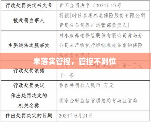 未落实管控，管控不到位 