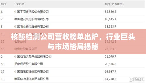 核酸检测公司营收榜单出炉，行业巨头与市场格局揭秘